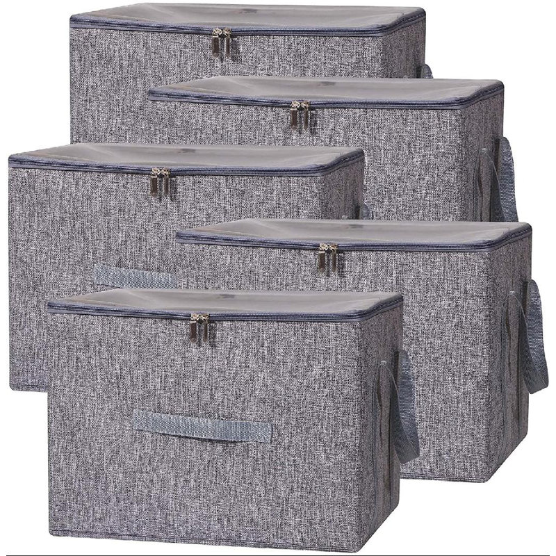 Latitude Run® 5 Pack Foldable Storage Box With Clear Plastic Zipper Lid
